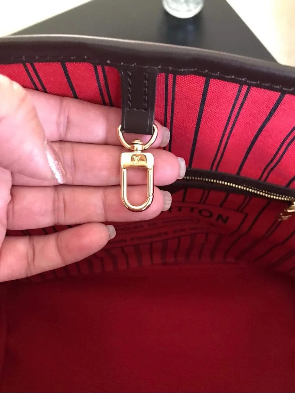 Louis Vuitton Brown Damier Tote with Red Interior